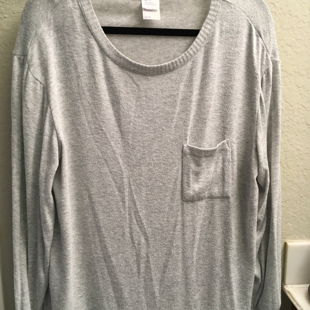 stars above Light Gray Scoop-Neck Long Sleeve Pocket Sweater